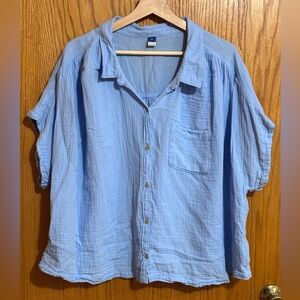 Old Navy sz 2X cotton crop‎ button down short sleeve blue gauzy